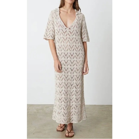Velvet by Graham Spencer Dresses & Skirts - Velvet by Spencer Graham Jacqueline Crochet Maxi Dress Beige Knit Womens S NWT